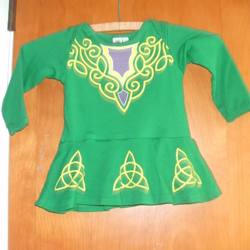 Traditional Craft Irish Dancer Green Celtic Dress One Piece Bodysuit Long Sleeve